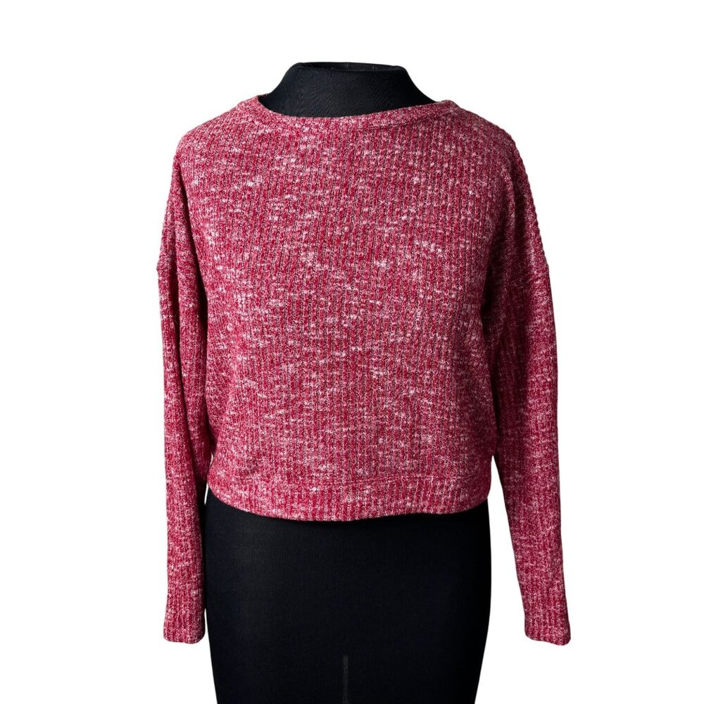 Forge Womens Red Ribbed Knit Long Sleeve Cropped Sweater Lightweight